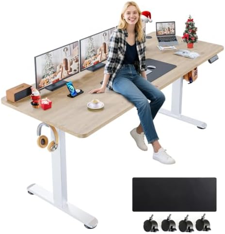 farexon 71x28 Inch Electric Standing Desk with Mouse Pad, Oak Gray by farexon