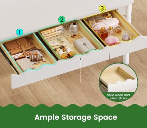 SEDETA Solid Pine Wood Computer Desk, 47'' Executive Home Office Desk with 3 Wood Drawers for Work Study Writing Bedroom, Makeup Vanity Desk, White - Image 6