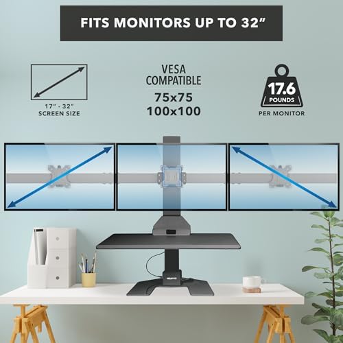 Mount-It! Triple Monitor Electric Standing Desk Converter - 3 Screens Stand Up Desk Riser - Height Adjustable Desktop & 3 Mounts for Screens up to 32", Sit-Stand Convertor for Home, Office, School - Image 5