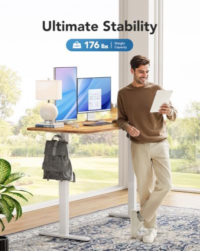 HUANUO Electric Standing Desk, Whole Piece Desktop, Adjustable Height Computer Desk, 4 Height Memory Settings, Sit Stand Up Desk for Home Office, 60" x 24", Light Vintage - Image 5