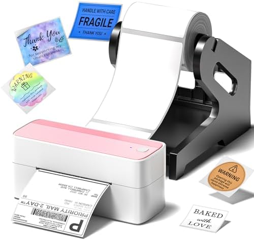 Phomemo 241BT Thermal Printer Pink & Holder & 20Pcs 4x6 Labels by Phomemo