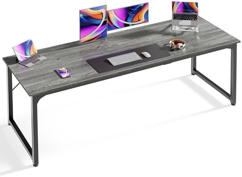 Huuger Computer Desk, 70 Inch Office Desk, Gaming Desk with Storage, Writing Desk Work Desk for Home Office, Study, Long Simple Desk, Large Legroom, Metal Frame, Grey by Huuger