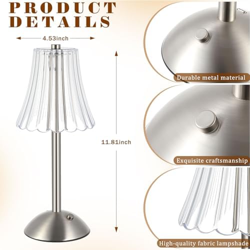 Liliful 2 Pcs Cordless Table Lamp LED Touch, Silver, Rose Style - Image 2