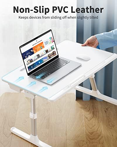 Laptop Bed Tray Table, SAIJI Adjustable Bed Desk for Laptop, Foldable Laptop Stand with Storage Drawer for Eating, Working, Writing, Gaming, Drawing (White, X-Large) - Image 6