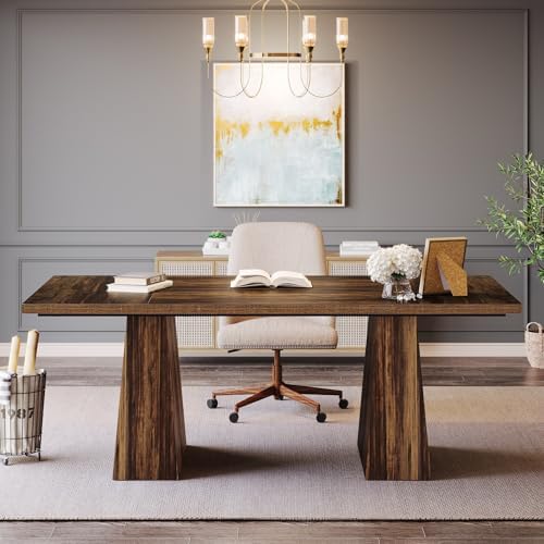 Tribesigns 63-Inch Executive Desk, Large Office Computer Desk with Double Pedestal, Modern Simple Workstations Writing Table Conference Table Business Furniture for Home Office, Rustic Brown - Image 3
