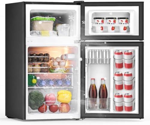 3.2 Cu Ft Mini Fridge with Freezer, Double Door Upright Freezer by Frostorm