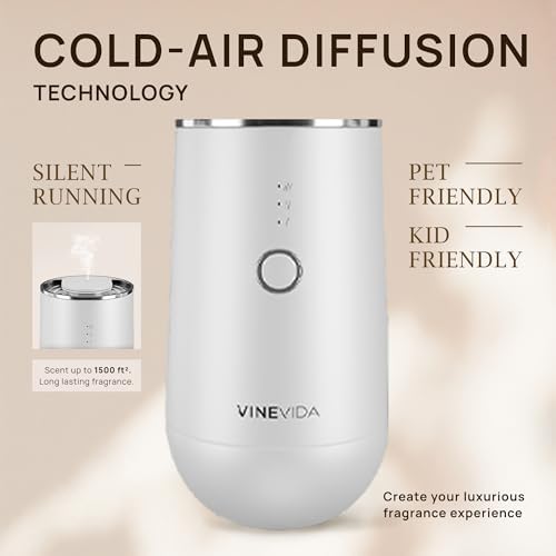 VINEVIDA Waterless Diffuser - Essential Oil Diffuser for Home - White Scent Diffuser for Home, Battery Operated Aromatherapy Diffuser - Car, Room Fragrance Air Diffuser - Image 4