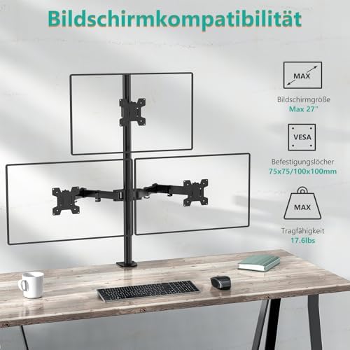 WALI Tall Triple Monitor Mount for 13-27 inch Computer Screens, up to 22lbs - Image 3