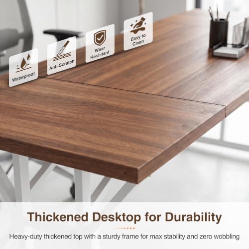 YOUDENOVA 71 Inch Executive Desk, Large Computer Office Desk Workstation with Thick Desktop & Heavy Duty Metal Legs, Modern Industrial Wood Writing Study Table for Home Office (Deep Brown/White) - Image 6