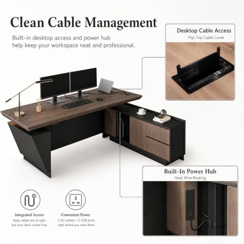 SAINTCY Professional Executive Desk with Privacy Panel & Drawers | Electric Standing Desk for Law Firms, Financial Offices & Corporate Campuses | Modern Workspace Solution (Right Return, 79 in) - Image 4