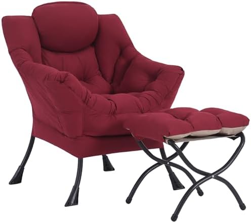 Furlide Lazy Chair with Ottoman, Soft Comfy Chair for Bedroom, Burgundy by Furlide