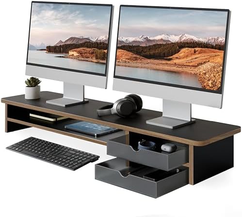 Fenge Monitor Stand, Desk Computer Riser with Frosted Storage Drawer, Black by Fenge