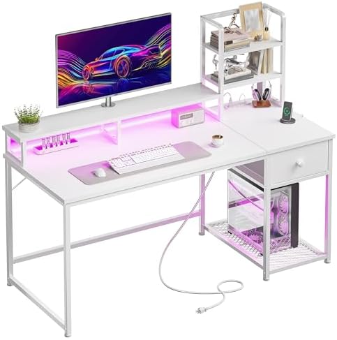 EnHomee 44" Small White Gaming Desk with Hutch & Shelves for Teen Gamer by EnHomee