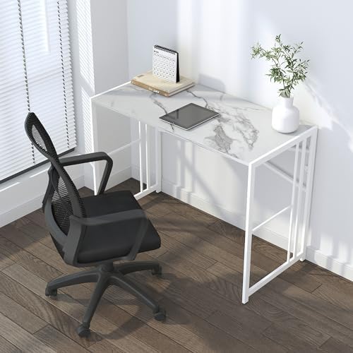 Lutown-Teen 40 inch Folding Computer Desk, White Marble - Image 2