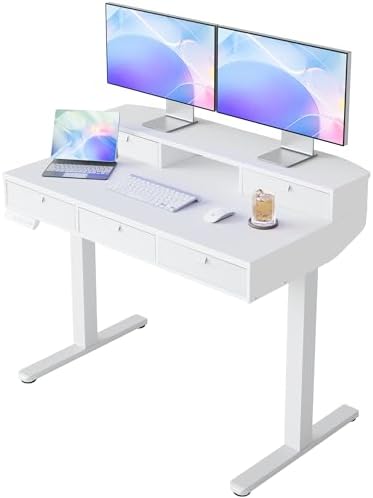 HUANUO 40 x 24 Inch Electric Standing Desk with 4 Drawers, White by HUANUO