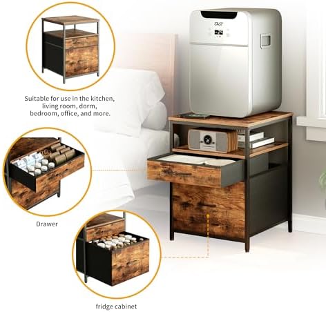 Herture Mini Fridge Stand with 3 Storage, Mini Fridge Cabinet, Beverage Fridge Table, Heavy Duty 21.3" L* 22.7" W Tabletop, for Dorm, Apartment,Office, Bedroom Rustic Brown HB01BXN - Image 6