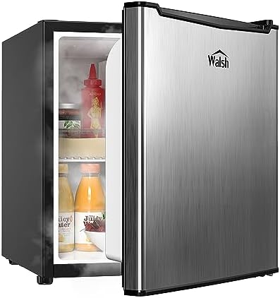 Walsh Compact Refrigerator, Single Door Mini Fridge, Energy Efficient, Adjustable Mechanical Thermostat with Chiller, Reversible Doors and Leveling Front Legs, 1.7 Cu Ft., Stainless Steel by Walsh