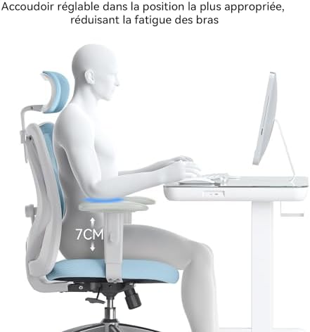 SIHOO M18 Ergonomic Office Chair, Computer Desk Chair with Adjustable Headrest and Lumbar Support, High Back Executive Swivel Chair for Home Office (Light Blue) - Image 5