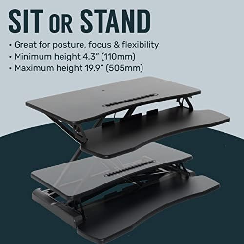 TechOrbits Standing Desk Converter-32-inch Height Adjustable, MDF Wood, Sit Riser-Black, 32" - Image 3
