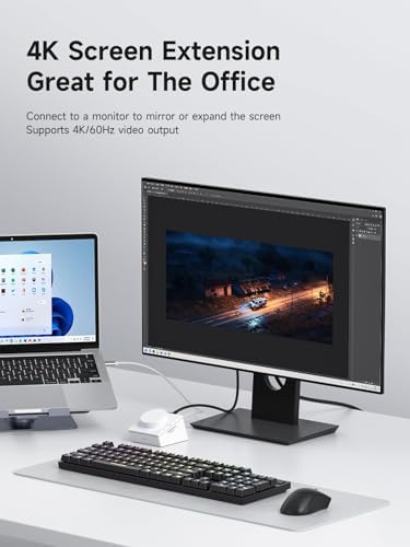Hagibis Knob USB C Hub with Shortcut Buttons, RGB Type-C Docking Station with 4K@60Hz HDMI, 100W PD, 5Gbps USB-C, 2 USB3.0, 2.5G RJ45, AUX, SD3.0, Micro SD3.0 for MacBook iPad Pro Laptop (White 2.5G) - Image 6