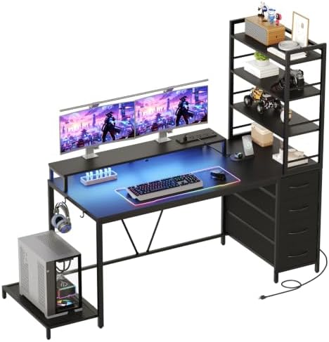 RALGEND Gaming Desk with Shelves and Storage, Computer Desk, Black by RALGEND