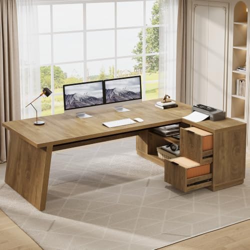 Tribesigns 78" L Shaped Executive Desk with Storage, Home Office - Image 3