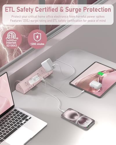 Jgstkcity Desk Clamp Power Strip USB C 45W,Surge Protector,Pink - Image 2