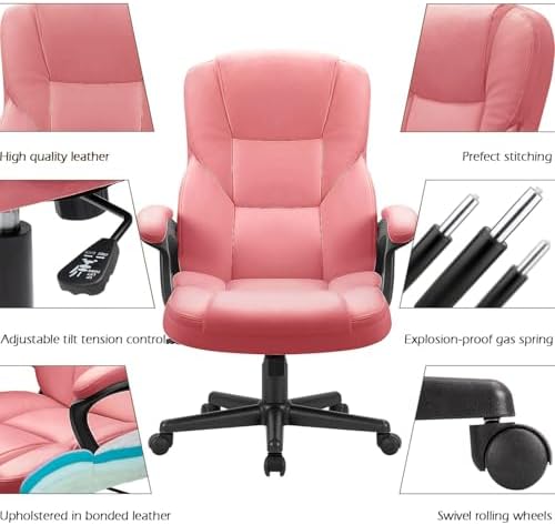 Furmax Office Executive Chair High Back Adjustable Managerial Home Desk Chair, Swivel Computer PU Leather Chair with Lumbar Support (1, Pink) - Image 4
