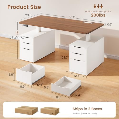 SEDETA 55" Electric Standing Desk with 6 Drawers, Adjustable Stand up Desk with Storage, Computer Desks with Power Outlets for Home Office, White - Image 2