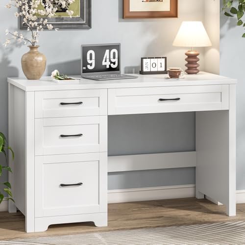 Halitaa Executive Desk with 3 Storage Drawers, White by Halitaa