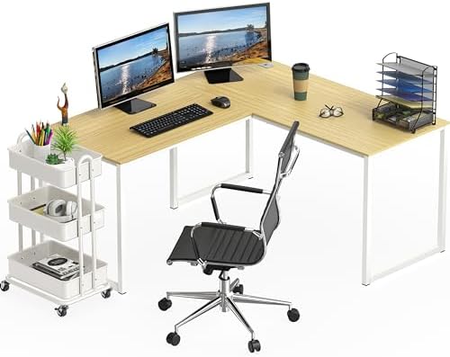 SHW Mission 55 x 60 L-Shape Home Office Computer Desk, Oak - Image 5