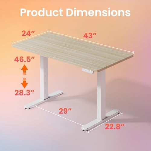 HUANUO 43x24 Inch Electric Standing Desk, Height Adjustable, Light Walnut - Image 3