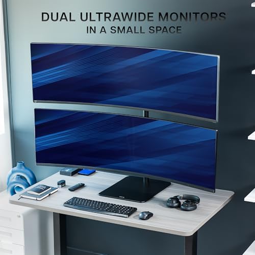 VIVO Freestanding Dual Vertically Stacked Ultra-Wide Monitor Desk Stand, Extra Tall Heavy Duty Adjustable Mount for 2 Ultrawide Screens up to 49 inches, 44 lbs Per Screen Capacity, Black, STAND-V202L - Image 6