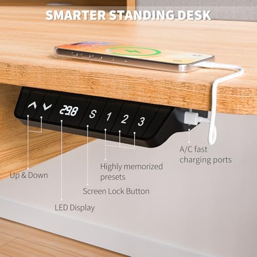 63 x 30 Inch Electric Standing Desk with 4 Drawers, Natural - Image 5