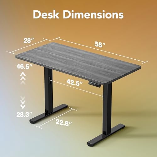 HUANUO 55x28 Inch Electric Standing Desk, Height Adjustable, Grey - Image 3