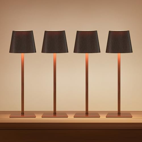 LUTEC 4 Pack Cordless Table Lamp,6000mAh Rechargeable Battery Operated Desk Lamp,Two Adjustable Heights,Waterproof, Touch Control & 3 Color Stepless Dimming for Restaurant/Bedroom/Bars/Outdoor (Brown) by LUTEC
