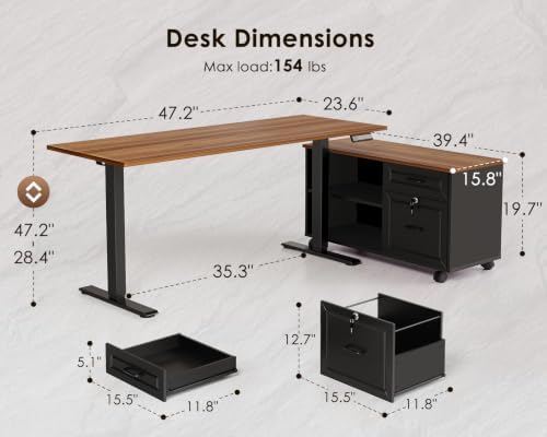 OffiGo 48" L Shaped Electric Standing Desk with Cabinet Sets, Walnut/Black - Image 3