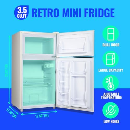 Mini Refrigerator with Freezer Small Fridge Double Door Side Drink Holder Adjustable Glass Shelves, Plastic Crisper, 7 Level Temperature Control for Bedroom, Office, Apartment White - Image 5