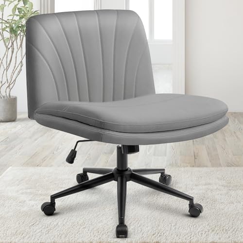 Orange Factory Criss Cross Chair, Wide Leather Vanity Desk Seat, Grey Pu by OrangeFactory