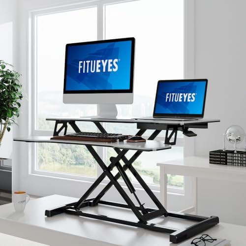 FITUEYES Height Adjustable Standing Desk 32” Wide Sit to Stand Converter - Image 2