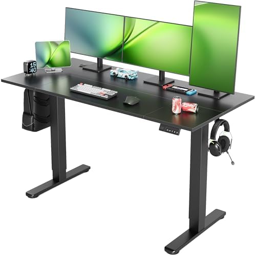 Seang Electric Standing Desk Adjustable Height, 55 x 24 Inch Sit Stand Desk with T-Shaped Frame, 3 Memory Presets & Cable Management for Home Office Computer Workstation, Black Frame/Black Top by Seang