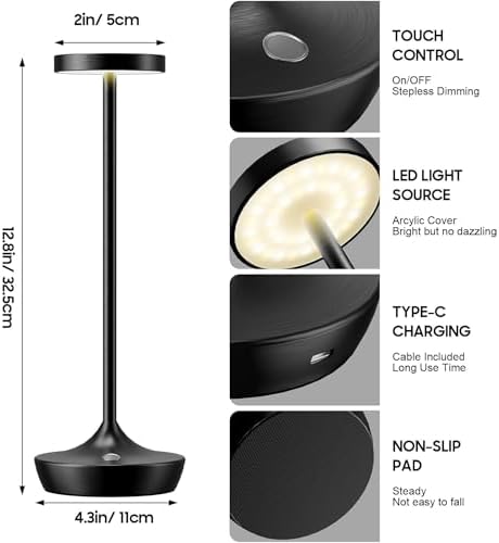 Cordless LED Table Lamps, Rechargeable 6000mAh, 72H Runtime, Waterproof - Image 2