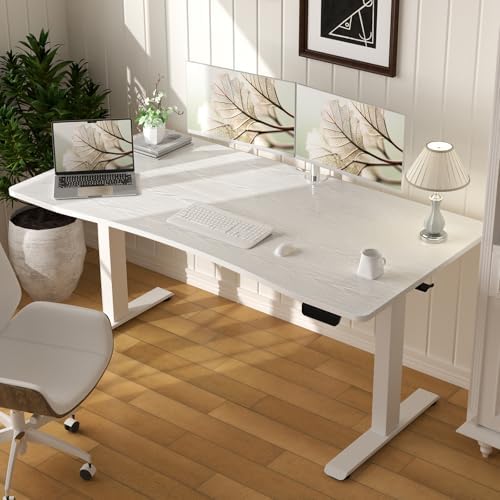 Veken 55 x 28 Inch Electric Standing Desk with Adjustable Height, Sit to Stand Computer Table for Study, Work or Gaming, Home Office Desk White - Image 2