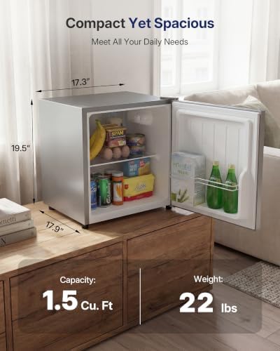 Upstreman 1.5 Cu.Ft All-Refrigerator Mini Fridge, Silver-CR16 - Image 2
