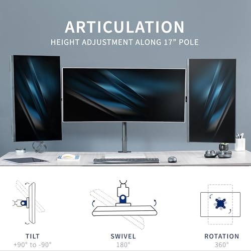 VIVO Premium Triple Monitor Desk Mount for 3 Screens up to 22 lbs, Fits up to 38 inch Ultrawides on Center Bracket, Adjustable Telescoping Arms, Flush Wall Setup, Black, STAND-TS03C - Image 5
