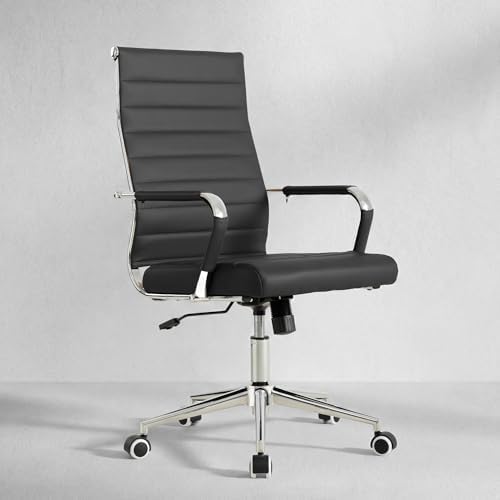 Okeysen Office Desk Chair, Ergonomic Leather Modern Conference Room Chairs, Executive Ribbed Height Adjustable Swivel Rolling Chair for Home Office Set of 6. (Black) - Image 7