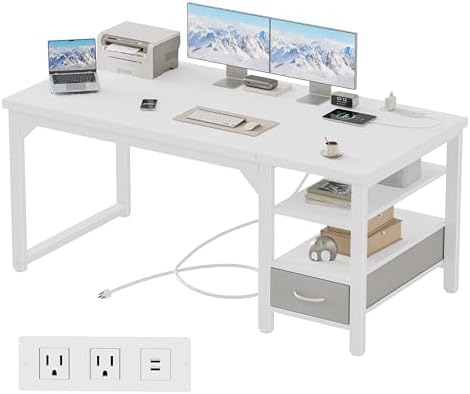Mericonia 54" Computer Desk with Drawer, 1.2" Thick Reversible Office Desk by MERICONIA