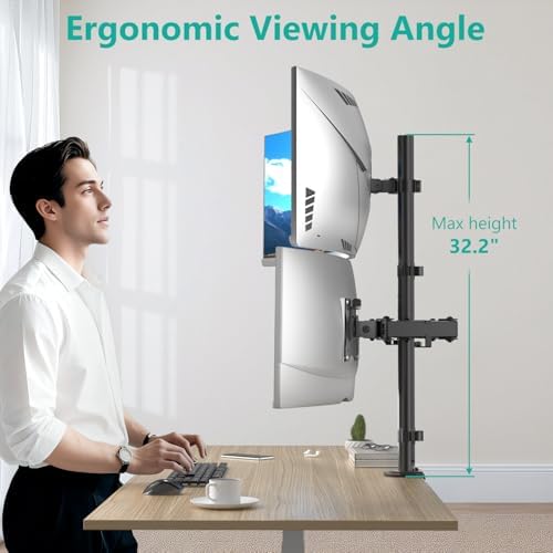WALI Triple Monitor Mount for up to 49 inch Ultrawides on Top Bracket and 32 inch Screens on Side Brackets, Extra Tall 3 Monitors Desk Mount, Heavy Duty Monitor Arm up to 44 lbs (M003-P), Black - Image 3