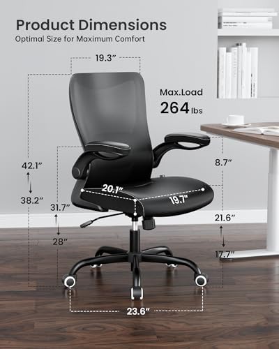 MUXX.STIL Office Chair, PU Leather Ergonomic Desk Chair with Adjustable Lumbar Support and Flip up Armrest, Breathable Mesh Computer Chair for Home Office, Black - Image 2
