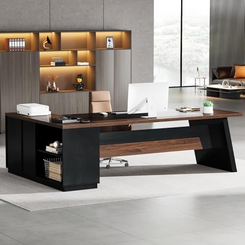 Tribesigns L-Shaped Executive Desk, 78-Inch Large Office Desk with Drawers and Lateral File Cabinet, Modern Business Furniture with Storage Shelves, Workstation for Home Office (Walnut + Black) by Tribesigns